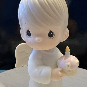 Precious Moments Angel Figurine Holding Cupcake - White